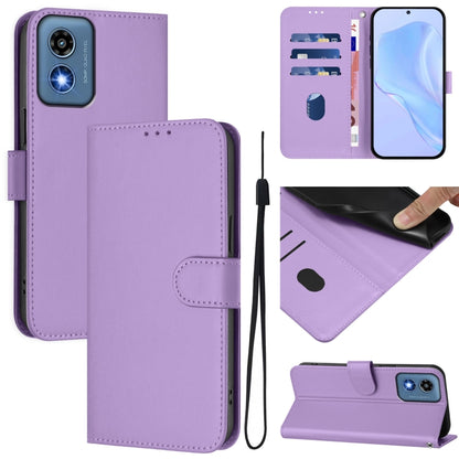 For Motorola Moto G Play 5G 2024 Global Skin Feel Solid Color Leather Phone Case with Lanyard(Lavender Purple) - Motorola Cases by buy2fix | Online Shopping UK | buy2fix