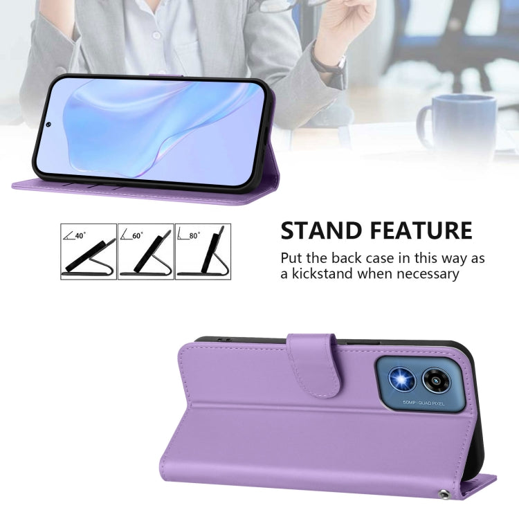 For Motorola Moto G Play 5G 2024 Global Skin Feel Solid Color Leather Phone Case with Lanyard(Lavender Purple) - Motorola Cases by buy2fix | Online Shopping UK | buy2fix