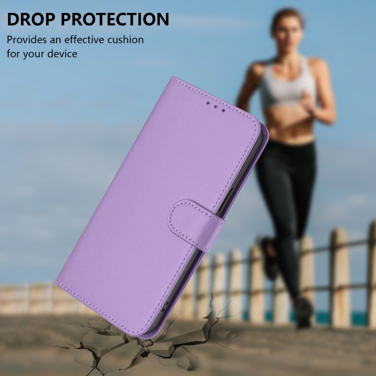 For Motorola Moto G Play 5G 2024 Global Skin Feel Solid Color Leather Phone Case with Lanyard(Lavender Purple) - Motorola Cases by buy2fix | Online Shopping UK | buy2fix