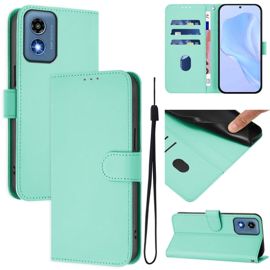 For Motorola Moto G Play 5G 2024 Global Skin Feel Solid Color Leather Phone Case with Lanyard(Mint Green) - Motorola Cases by buy2fix | Online Shopping UK | buy2fix