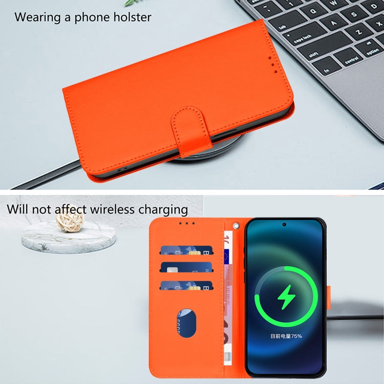 For Motorola Moto G Play 4G 2024 Global Skin Feel Solid Color Leather Phone Case with Lanyard(Orange) - Motorola Cases by buy2fix | Online Shopping UK | buy2fix