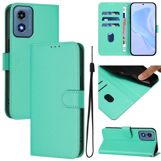 For Motorola Moto G Play 4G 2024 Global Skin Feel Solid Color Leather Phone Case with Lanyard(Green) - Motorola Cases by buy2fix | Online Shopping UK | buy2fix