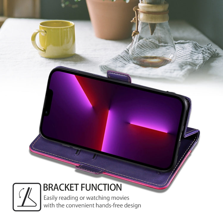 For iPhone 16 Contrast Color Side Buckle Leather Phone Case(Purple + Rose Red) - iPhone 16 Cases by buy2fix | Online Shopping UK | buy2fix