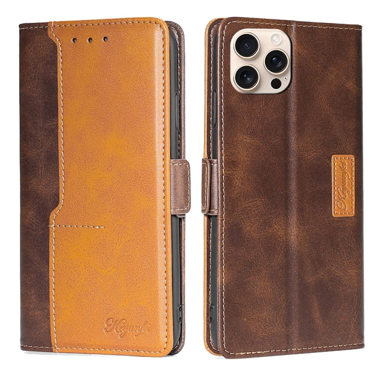 For iPhone 16 Pro Contrast Color Side Buckle Leather Phone Case(Dark Brown + Gold) - iPhone 16 Pro Cases by buy2fix | Online Shopping UK | buy2fix