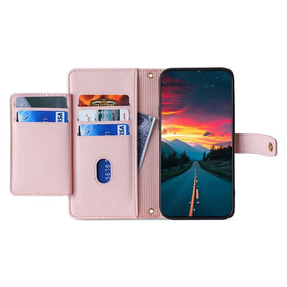 For iPhone 16 Sheep Texture Cross-body Zipper Wallet Leather Phone Case(Pink) - iPhone 16 Cases by buy2fix | Online Shopping UK | buy2fix