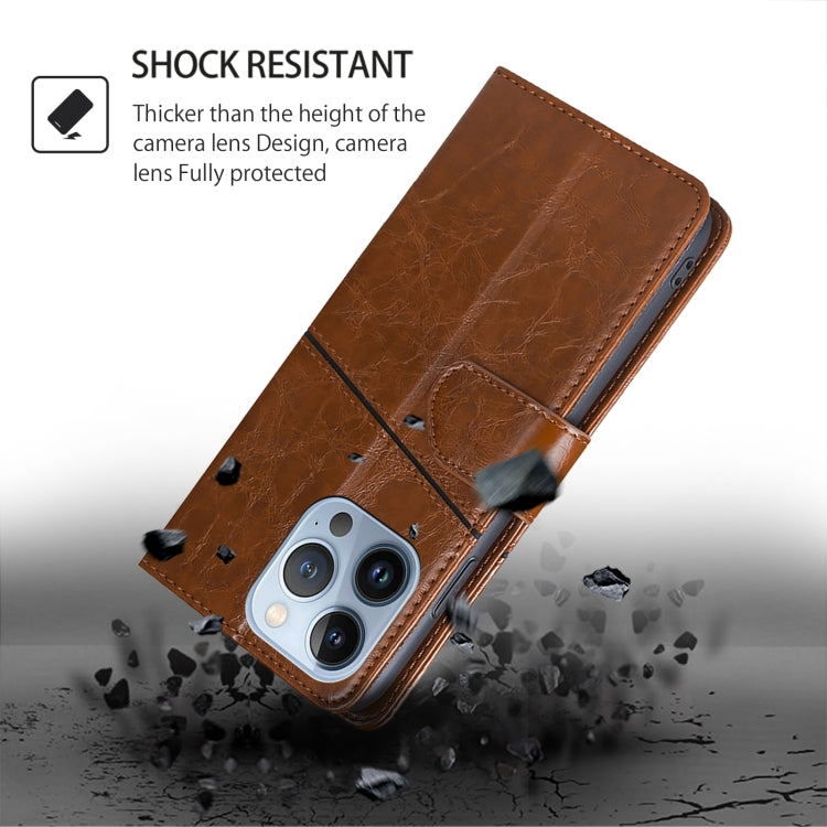 For iPhone 16 Geometric Stitching Leather Phone Case(Light Brown) - iPhone 16 Cases by buy2fix | Online Shopping UK | buy2fix