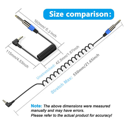 6.5mm to 3.5mm Elbow Guitar Loudspeaker Coiled 6.35mm Audio Cable, Length: 0.5m(Black) - Microphone Audio Cable & Connector by buy2fix | Online Shopping UK | buy2fix