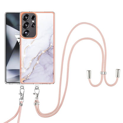 For Samsung Galaxy S25 Ultra 5G Electroplating Marble Dual-side IMD Phone Case with Lanyard(White 006) - Galaxy S25 Ultra 5G Cases by buy2fix | Online Shopping UK | buy2fix