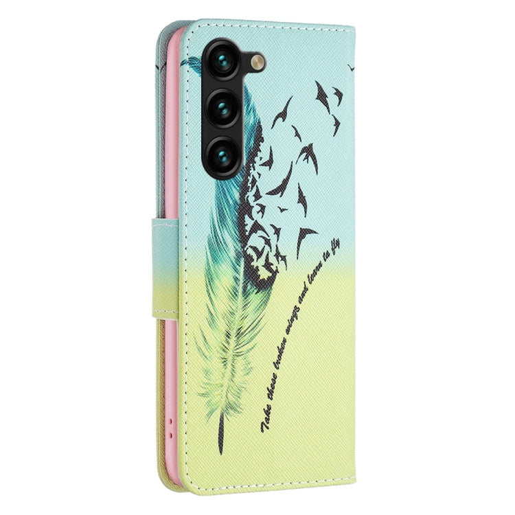 For Samsung Galaxy S25+ 5G Colored Drawing Pattern Leather Phone Case(Feather) - Galaxy S25+ 5G Cases by buy2fix | Online Shopping UK | buy2fix