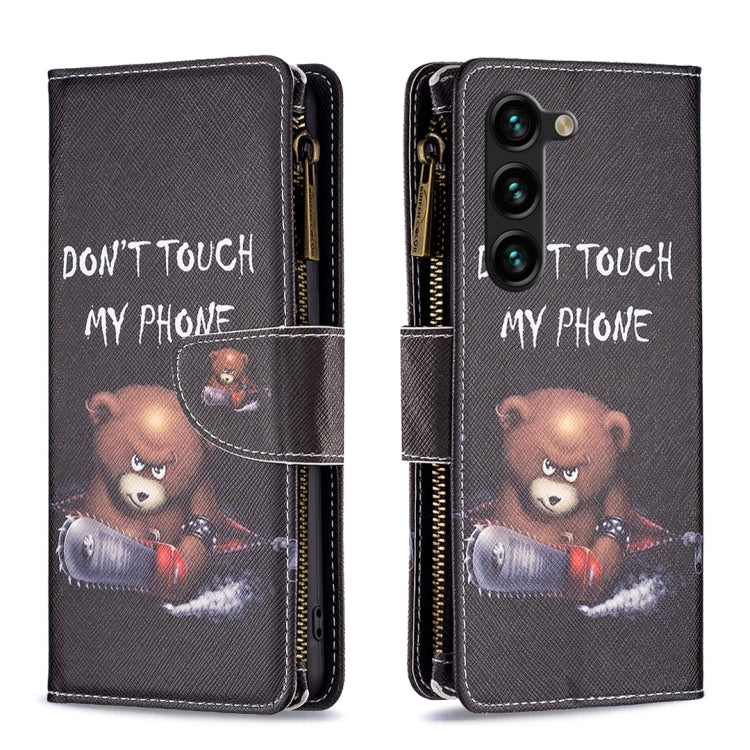 For Samsung Galaxy S25+ 5G Colored Drawing Pattern Zipper Leather Phone Case(Bear) - Galaxy S25+ 5G Cases by buy2fix | Online Shopping UK | buy2fix