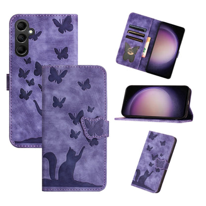 For Samsung Galaxy S25+ 5G Butterfly Cat Embossing Flip Leather Phone Case(Purple) - Galaxy S25+ 5G Cases by buy2fix | Online Shopping UK | buy2fix