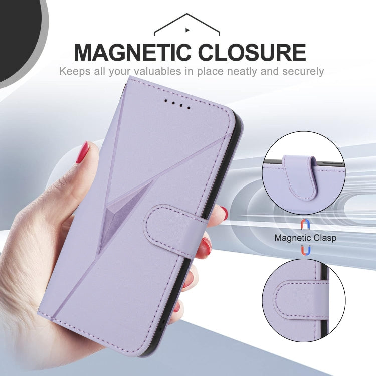 For Motorola Moto G Stylus 2024 Triangle Pattern Buckle Clasp Leather Phone Case(Light Purple) - Motorola Cases by buy2fix | Online Shopping UK | buy2fix