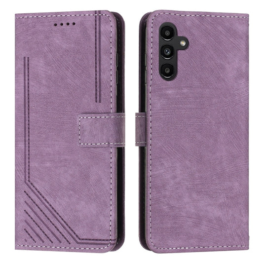 For Samsung Galaxy S25 / S24 5G Skin Feel Stripe Pattern Leather Phone Case with Long Lanyard(Purple) - Galaxy S25 5G Cases by buy2fix | Online Shopping UK | buy2fix