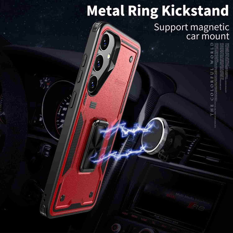 For Samsung Galaxy S25+ 5G Ring Holder PC Hybrid TPU Phone Case(Red) - Galaxy S25+ 5G Cases by buy2fix | Online Shopping UK | buy2fix