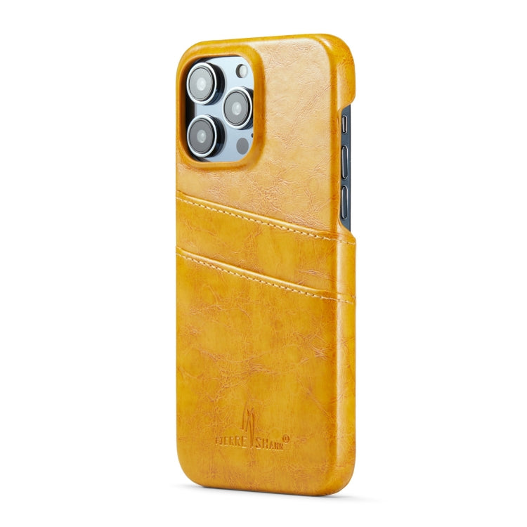 For iPhone 16 Pro Max Fierre Shann Retro Oil Wax Texture Card Slots PU Leather Phone Case(Yellow) - iPhone 16 Pro Max Cases by FIERRE SHANN | Online Shopping UK | buy2fix