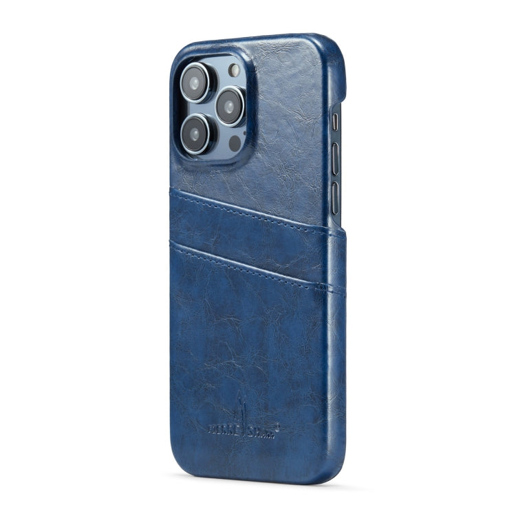 For iPhone 16 Pro Max Fierre Shann Retro Oil Wax Texture Card Slots PU Leather Phone Case(Blue) - iPhone 16 Pro Max Cases by FIERRE SHANN | Online Shopping UK | buy2fix