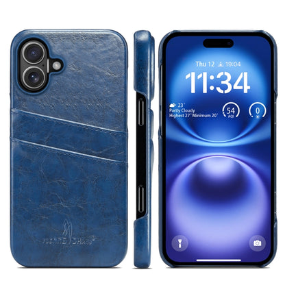 For iPhone 16 Fierre Shann Retro Oil Wax Texture Card Slots PU Leather Phone Case(Blue) - iPhone 16 Cases by FIERRE SHANN | Online Shopping UK | buy2fix