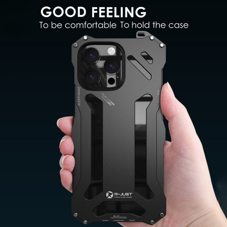 For iPhone 16 Plus R-JUST RJ-17 Shockproof Armor Hollow Metal Phone Case(Black) - iPhone 16 Plus Cases by R-JUST | Online Shopping UK | buy2fix