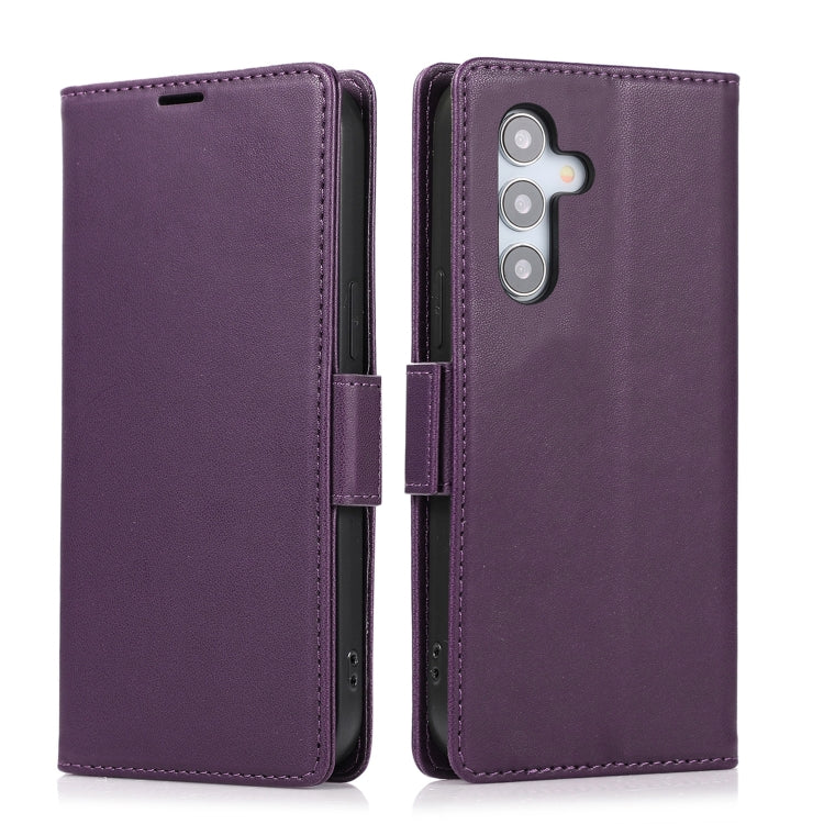 For Samsung Galaxy S25 / S24 5G Side Buckle RFID Anti-theft Leather Phone Case(Dark Purple) - Galaxy S25 5G Cases by buy2fix | Online Shopping UK | buy2fix