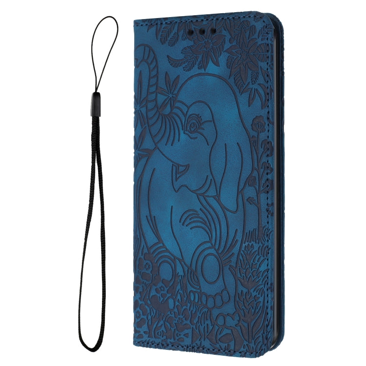 For Samsung Galaxy S25+ 5G Retro Elephant Embossed Leather Phone Case(Blue) - Galaxy S25+ 5G Cases by buy2fix | Online Shopping UK | buy2fix