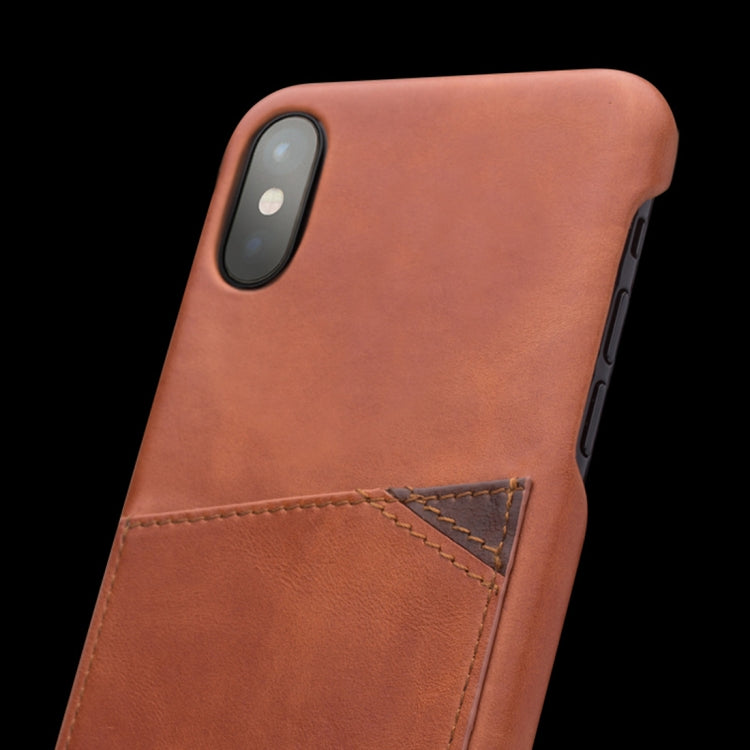 For iPhone X / XS QIALINO Shockproof Cowhide Leather Protective Case with Card Slot(Dark Brown) - More iPhone Cases by QIALINO | Online Shopping UK | buy2fix