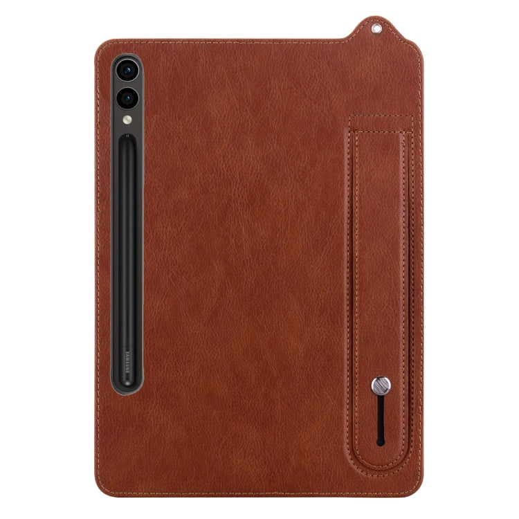 For Samsung Galaxy Tab S10+ / S9+ / S8+ TPU Leather Back Tablet Case with Wristband(Brown) - Tab S10+ Cases by buy2fix | Online Shopping UK | buy2fix