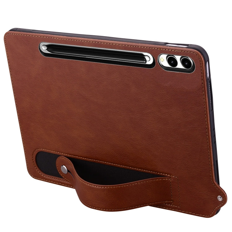 For Samsung Galaxy Tab S10+ / S9+ / S8+ TPU Leather Back Tablet Case with Wristband(Brown) - Tab S10+ Cases by buy2fix | Online Shopping UK | buy2fix