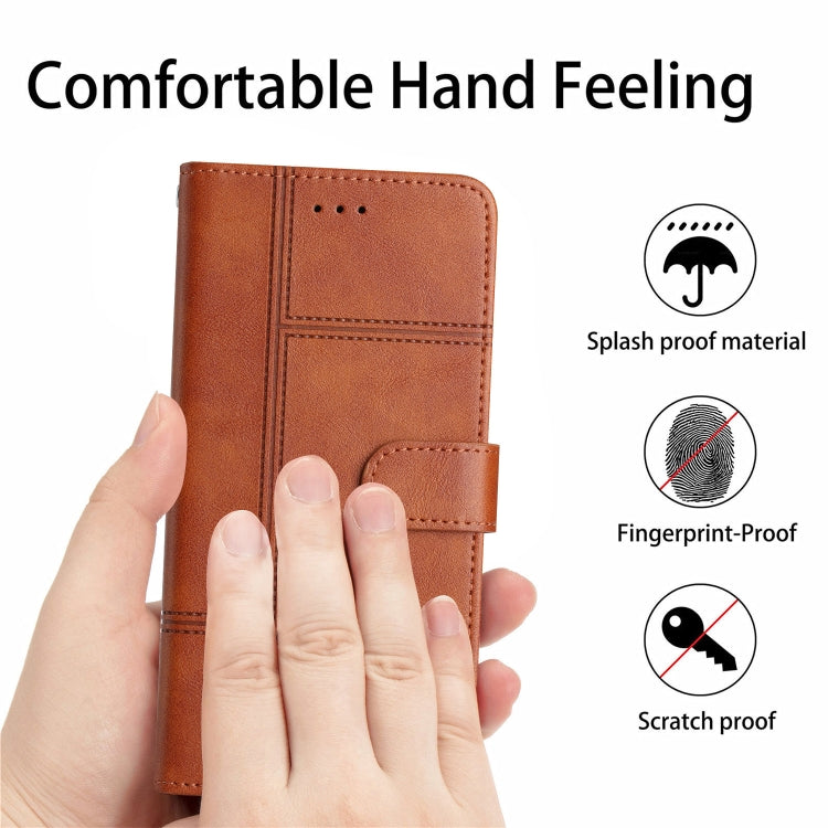 For OnePlus 13 Cowhide Texture Stitching Leather Phone Case(Brown) - OnePlus Cases by buy2fix | Online Shopping UK | buy2fix