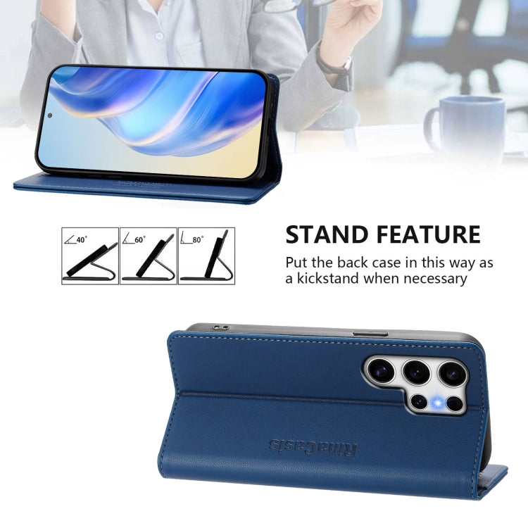 For Samsung Galaxy S25 Ultra 5G RC01 Dual-Folded Magnetic Suction RFID Leather Phone Case(Dark Blue) - Galaxy S25 Ultra 5G Cases by buy2fix | Online Shopping UK | buy2fix