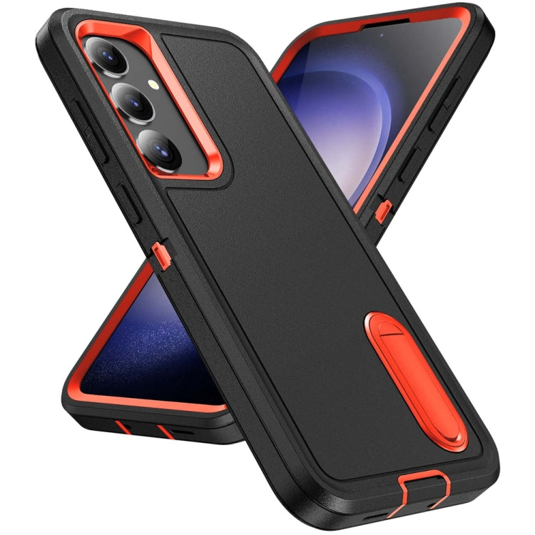 For Samsung Galaxy S24 / S25 5G Rugged PC Hybrid Silicone Phone Case with Holder(Black+Orange) - Galaxy S25 5G Cases by buy2fix | Online Shopping UK | buy2fix