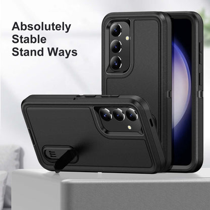 For Samsung Galaxy S24 / S25 5G Rugged PC Hybrid Silicone Phone Case with Holder(Black) - Galaxy S25 5G Cases by buy2fix | Online Shopping UK | buy2fix