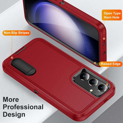 For Samsung Galaxy S24+ / S25+ 5G Rugged PC Hybrid Silicone Phone Case with Holder(Red+Black) - Galaxy S25+ 5G Cases by buy2fix | Online Shopping UK | buy2fix