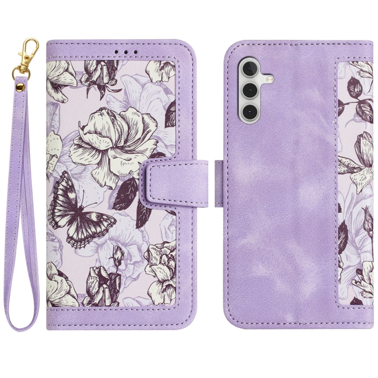 For Samsung Galaxy S25+ 5G Floral Pattern Leather Phone Case with Lanyard(Light Purple) - Galaxy S25+ 5G Cases by buy2fix | Online Shopping UK | buy2fix