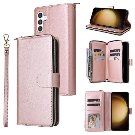 For Samsung Galaxy S25+ 5G 9-Card Slots Zipper Wallet Bag Leather Phone Case(Rose Gold) - Galaxy S25+ 5G Cases by buy2fix | Online Shopping UK | buy2fix