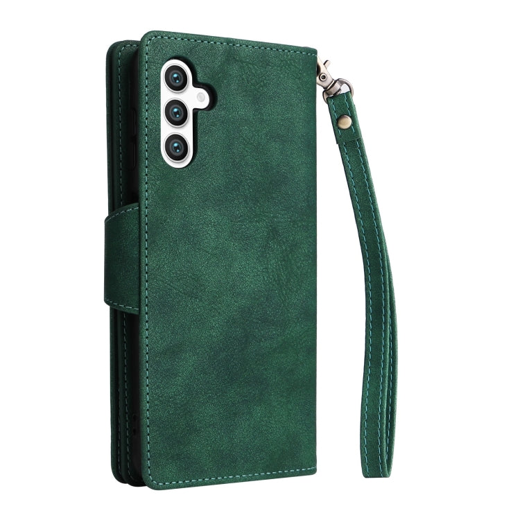 For Samsung Galaxy S25+ 5G Rivet Buckle 9 Cards Three Fold Leather Phone Case(Green) - Galaxy S25+ 5G Cases by buy2fix | Online Shopping UK | buy2fix