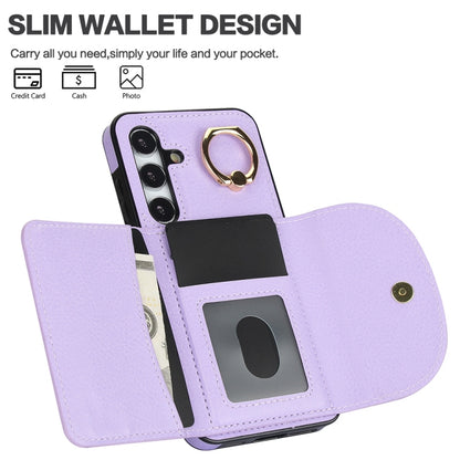 For Samsung Galaxy S25+ 5G Ring Holder Card Bag Skin Feel Phone Case(Purple) - Galaxy S25+ 5G Cases by buy2fix | Online Shopping UK | buy2fix