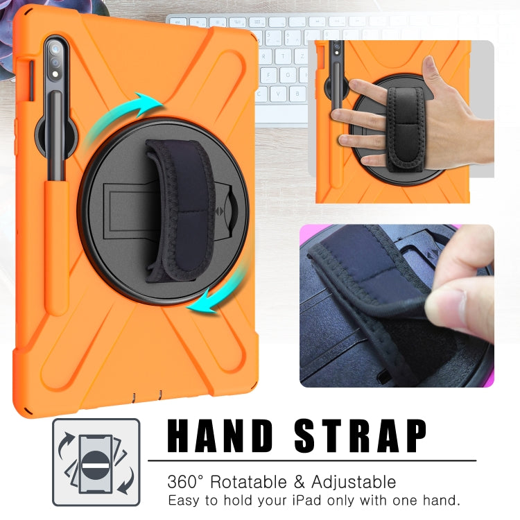 For Samsung Galaxy Tab S9 / Galaxy Tab S8 / Galaxy Tab S7 (2020) T870 Shockproof Colorful Silicone + PC Protective Case with Holder & Shoulder Strap & Hand Strap & Pen Slot(Orange) - Galaxy Tab S8 Cases by buy2fix | Online Shopping UK | buy2fix