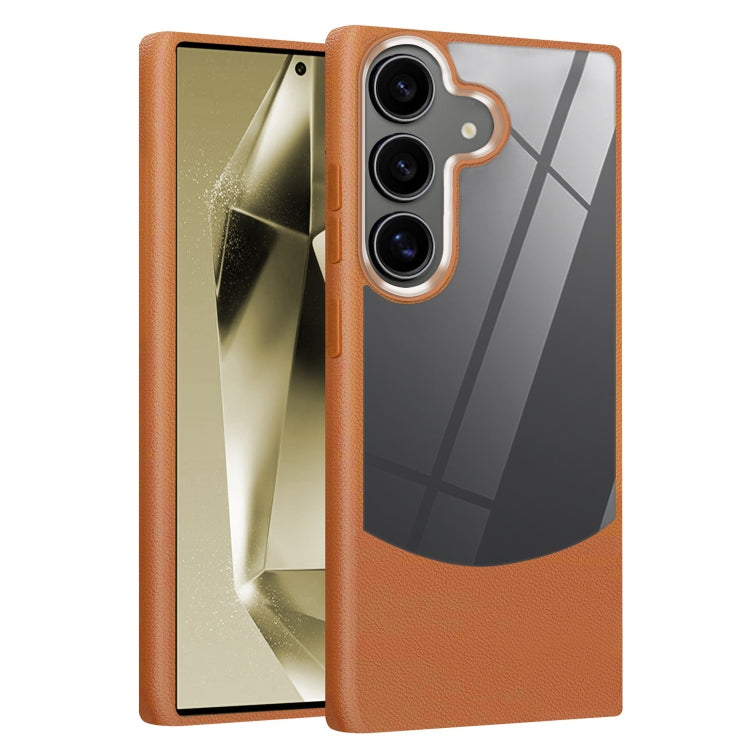 For Samsung Galaxy S25+ 5G Litchi Texture TPU Hybrid Acrylic Phone Case(Brown) - Galaxy S25+ 5G Cases by buy2fix | Online Shopping UK | buy2fix