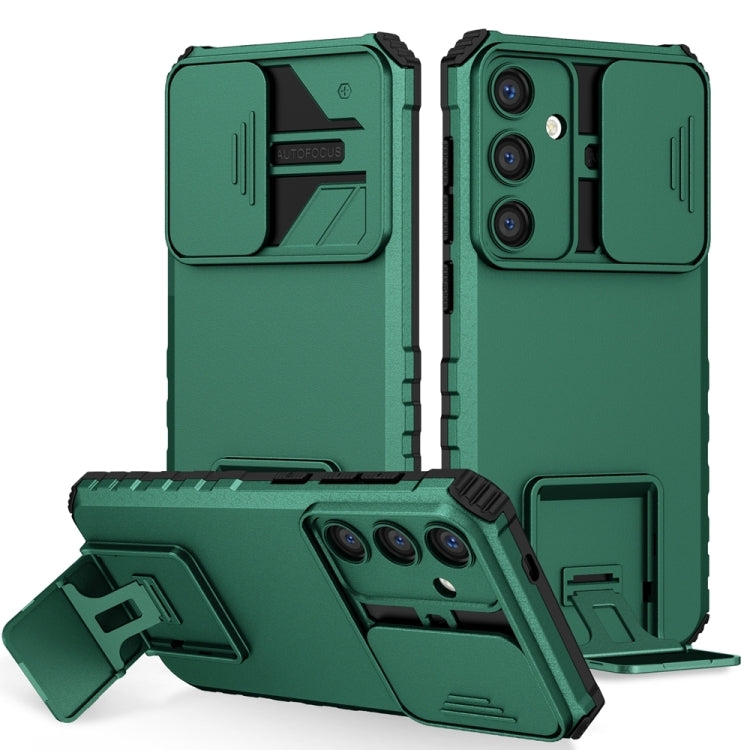 For Samsung Galaxy S25 5G Stereoscopic Holder Sliding Camshield Phone Case(Green) - Galaxy S25 5G Cases by buy2fix | Online Shopping UK | buy2fix