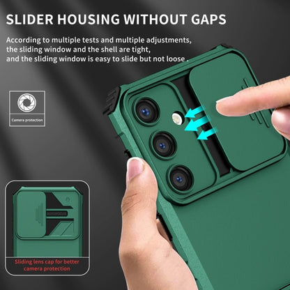 For Samsung Galaxy S25 5G Stereoscopic Holder Sliding Camshield Phone Case(Green) - Galaxy S25 5G Cases by buy2fix | Online Shopping UK | buy2fix