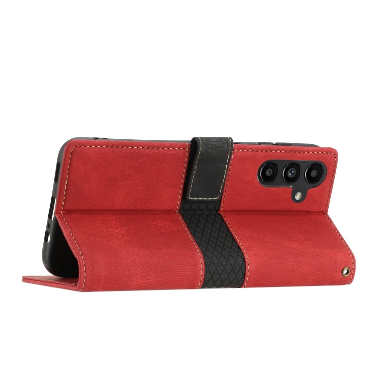 For Samsung Galaxy S25 5G Grid Stitching Leather Phone Case with Lanyard(Red) - Galaxy S25 5G Cases by buy2fix | Online Shopping UK | buy2fix