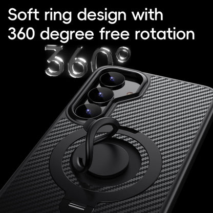 For Samsung Galaxy S25 5G Carbon Fiber MagSafe Phone Case with 360 Degree Rotating Holder(Black Blue) - Galaxy S25 5G Cases by buy2fix | Online Shopping UK | buy2fix