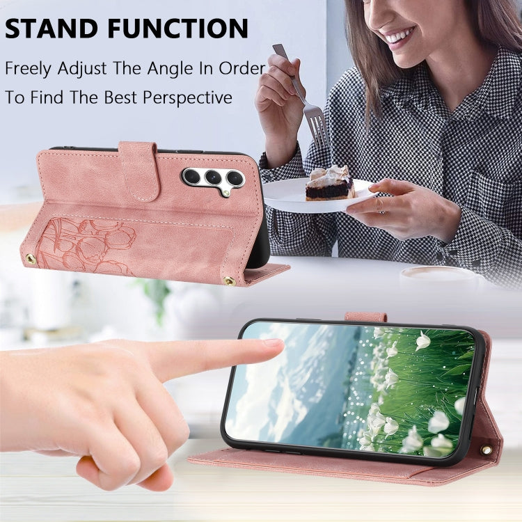 For Samsung Galaxy S25+ 5G Tulips Embossed Leather Phone Case with Lanyard(Pink) - Galaxy S25+ 5G Cases by buy2fix | Online Shopping UK | buy2fix