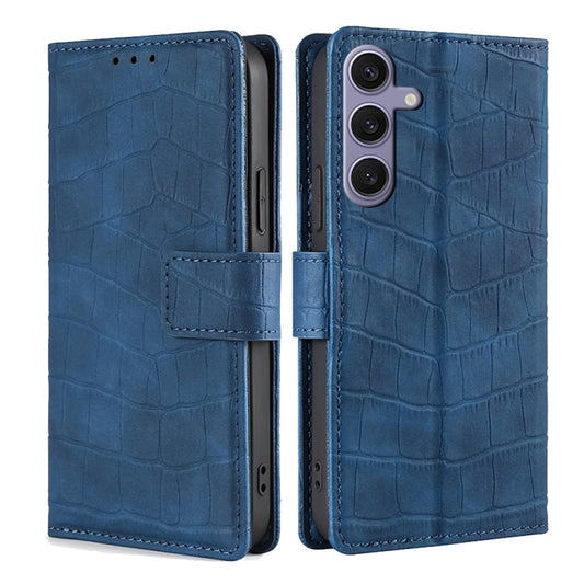 For Samsung Galaxy S25+ 5G Skin Feel Crocodile Magnetic Clasp Leather Phone Case(Blue) - Galaxy S25+ 5G Tempered Glass by buy2fix | Online Shopping UK | buy2fix