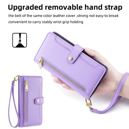 For Samsung Galaxy S25 5G Sheep Texture Cross-body Zipper Wallet Leather Phone Case(Purple) - Galaxy S25 5G Cases by buy2fix | Online Shopping UK | buy2fix