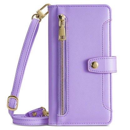 For Samsung Galaxy S25 Ultra 5G Sheep Texture Cross-body Zipper Wallet Leather Phone Case(Purple) - Galaxy S25 Ultra 5G Cases by buy2fix | Online Shopping UK | buy2fix