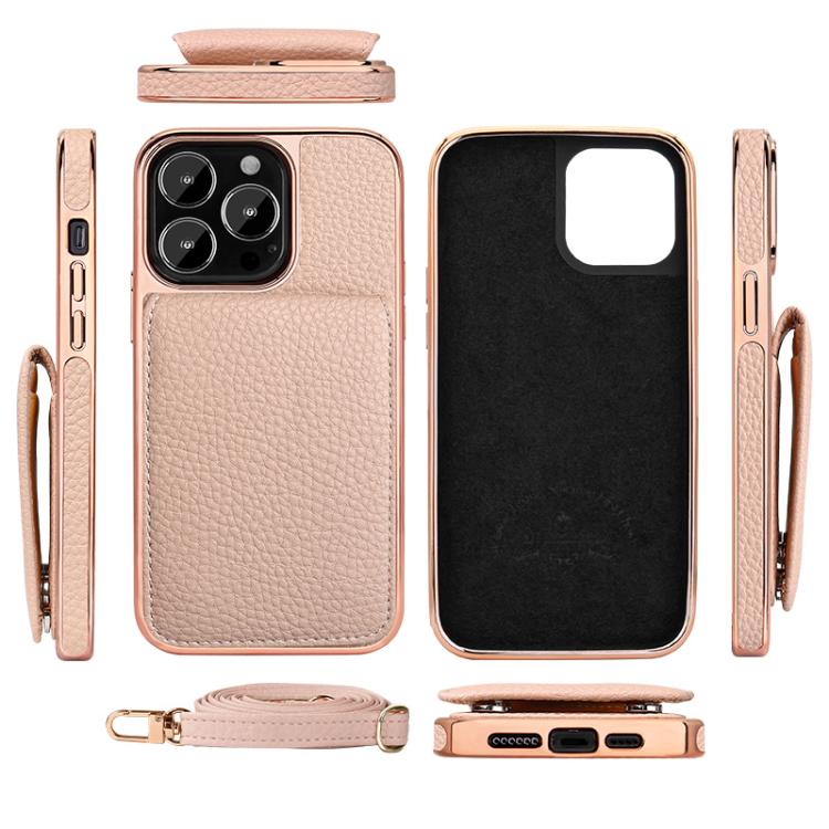 For iPhone 16 Pro Max VIETAO Litchi Texture Wallet PU Phone Case with Lanyard(Pink) - iPhone 16 Pro Max Cases by VIETAO | Online Shopping UK | buy2fix