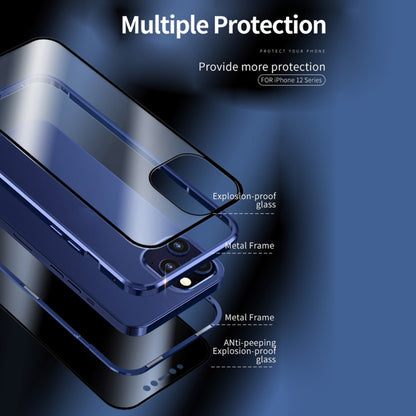 For iPhone 12 Pro Max Double Sides Tempered Glass Magnetic Adsorption Metal Frame Anti-peep Screen Case(Blue) - iPhone 12 Pro Max Cases by buy2fix | Online Shopping UK | buy2fix