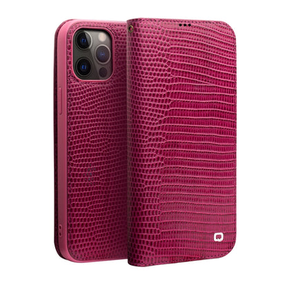 For iPhone 12 / 12 Pro QIALINO Crocodile Texture Horizontal Flip Leather Case with Card Slots & Wallet(Rose Red) - iPhone 12 / 12 Pro Cases by QIALINO | Online Shopping UK | buy2fix