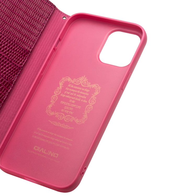 For iPhone 12 / 12 Pro QIALINO Crocodile Texture Horizontal Flip Leather Case with Card Slots & Wallet(Rose Red) - iPhone 12 / 12 Pro Cases by QIALINO | Online Shopping UK | buy2fix